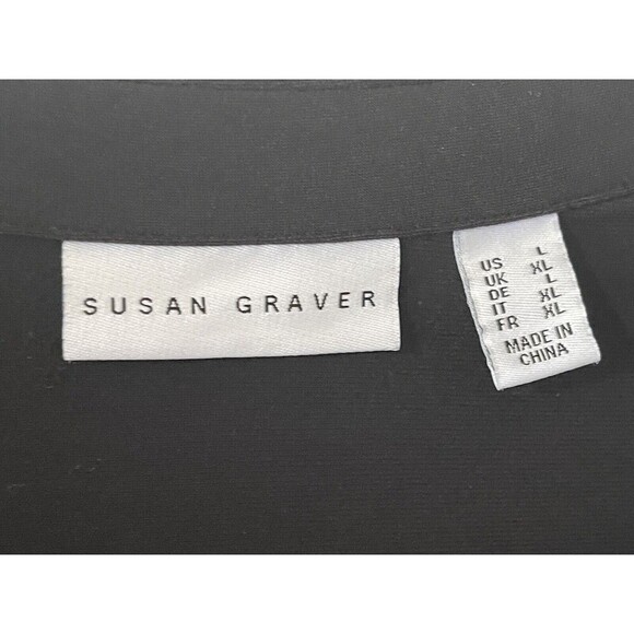 Susan Graver Women’s Size Large Black Blouse Ruffle Trim Career - Picture 4 of 9